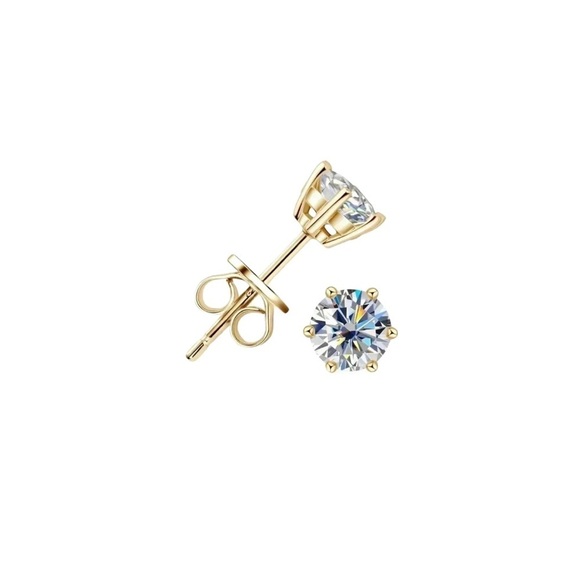 0.5ct each (1ct TW) 18K Gold Overlay, Prong Moissanite Earrings Round Brilliant - Picture 2 of 8